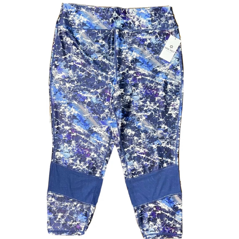NWT Nine West Plus Size Women Blue Active Mesh Workout Leggings High Waist 3XL